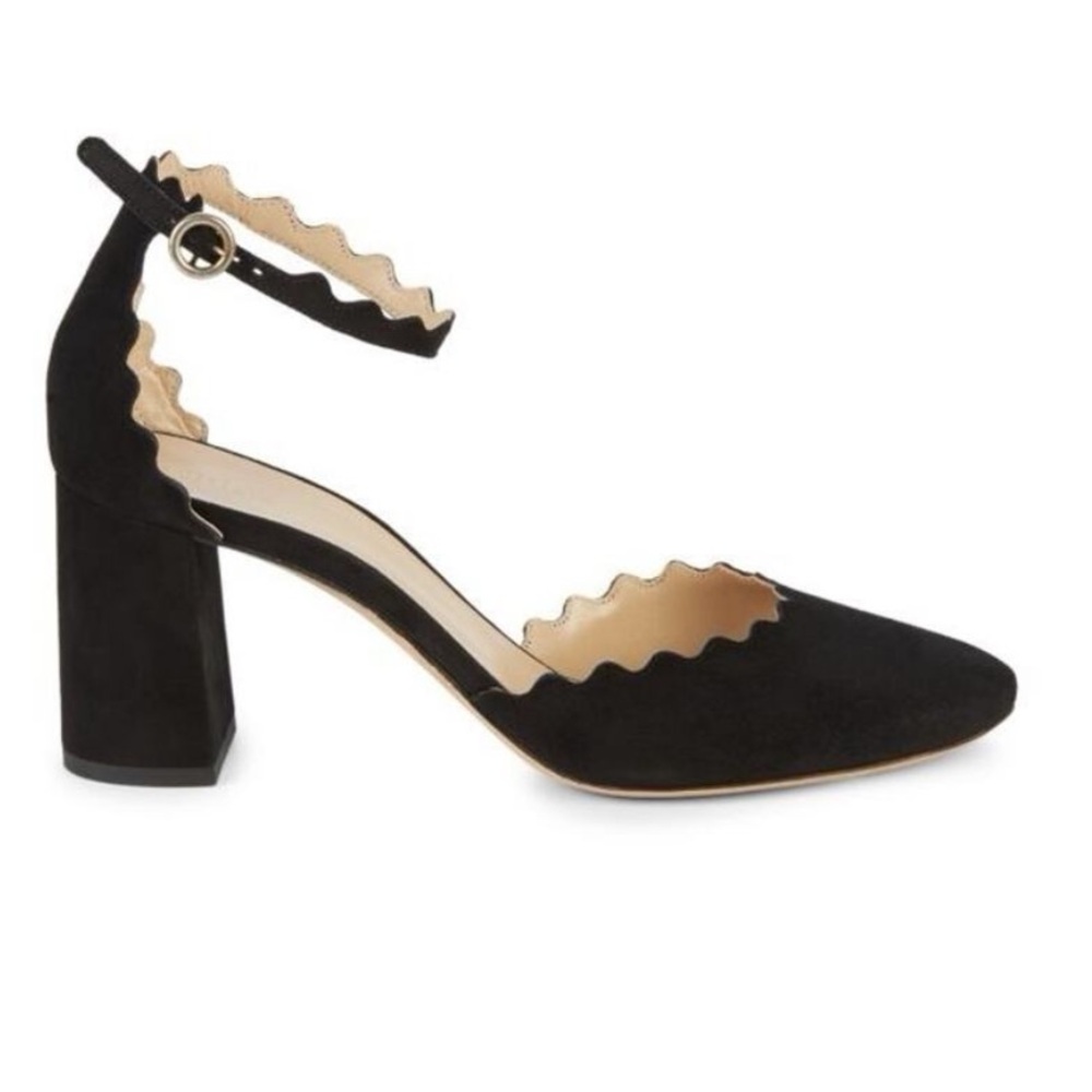 Chloe Lauren Scalloped Suede Ankle Strap Heel Pumps in size 38.5
